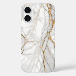 Coques iPhone 16 Marbre blanc moderne avec veines or