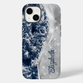 Coques Case-Mate iPhone Marbre bleu marine Parties scintillant argent Mono (Verso)