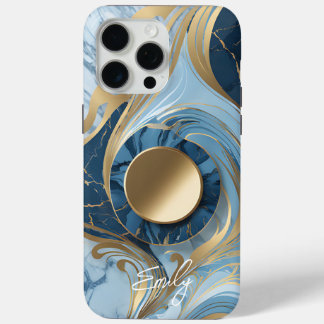Coque iPhone 15 Pro Max Marbre bleu or moderne