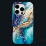 Coques iPhone 16 Pro Marbre bleu or moderne Nom personnalisé<br><div class="desc">Marbre d'or bleu moderne Nom personnalisé iPhone 16 Pro Coques vous propose votre nom personnalisé dans une élégante typographie de script de calligraphie sur un arrière - plan moderne en marbre bleu et or. Un cadeau parfait pour elle pour l'anniversaire, maman pour la fête des mères, soeur ou bestie pour...</div>