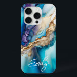 Coque iPhone 15 Pro Marbre bleu or moderne Nom personnalisé<br><div class="desc">Marbre d'or bleu moderne Nom personnalisé iPhone 15 Pro Coques vous propose votre nom personnalisé dans une élégante typographie de script de calligraphie sur un arrière - plan moderne en marbre bleu et or. Un cadeau parfait pour elle pour l'anniversaire, maman pour la fête des mères, soeur ou bestie pour...</div>