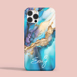 Coque iPhone 15 Pro Max Marbre bleu or moderne Nom personnalisé<br><div class="desc">Marbre d'or bleu moderne Nom personnalisé iPhone 15 Pro Max Coques dispose de votre nom personnalisé dans une élégante typographie de script de calligraphie sur un arrière - plan moderne en marbre bleu et or. Un cadeau parfait pour elle pour l'anniversaire, maman pour la fête des mères, soeur ou bestie...</div>