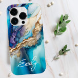 Coque Pour iPhone 14 Pro Marbre bleu or moderne Nom personnalisé<br><div class="desc">Marbre d'or bleu moderne Nom personnalisé iPhone 14 Pro Coques vous propose votre nom personnalisé dans une élégante typographie de script de calligraphie sur un arrière - plan moderne en marbre bleu et or. Un cadeau parfait pour elle pour l'anniversaire, maman pour la fête des mères, soeur ou bestie pour...</div>