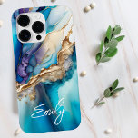 Coque Pour Pour iPhone 14 Pro Max Marbre bleu or moderne Nom personnalisé<br><div class="desc">Marbre d'or bleu moderne Nom personnalisé iPhone 14 Pro Max Coques dispose de votre nom personnalisé dans une élégante typographie de script de calligraphie sur un arrière - plan moderne en marbre bleu et or. Un cadeau parfait pour elle pour l'anniversaire, maman pour la fête des mères, soeur ou bestie...</div>