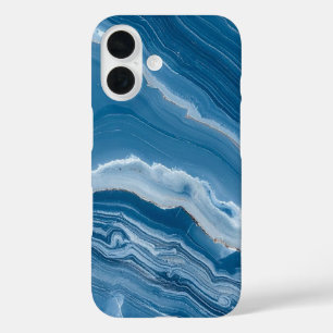 Coques iPhone 16 Marbre bleu poussiéreux en pierre moderne