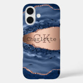 Coques Case-Mate iPhone Marbre bleu rose or nom monogramme (Verso)