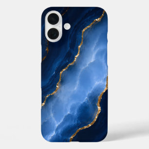 Coques iPhone 16 Plus Marbre bleu saphir de luxe