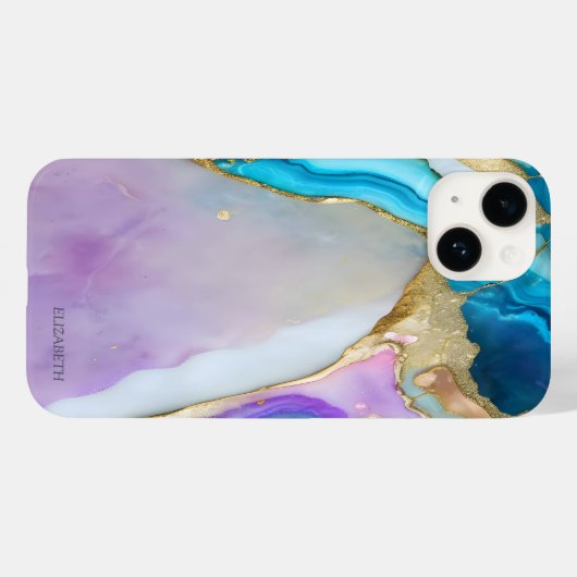 Coques Case-Mate iPhone Marbre Bleu Violet Chic (Verso (horizontal))