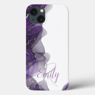 Case-Mate iPhone Case Marbre d'agate blanc pourpre Nom Abstrait Monogram