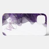 Coques Case-Mate iPhone Marbre d'agate blanc pourpre Nom Abstrait Monogram (Verso (horizontal))