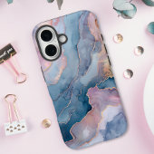 Coques Case-Mate iPhone Marbre d'agate bleu chic rose or