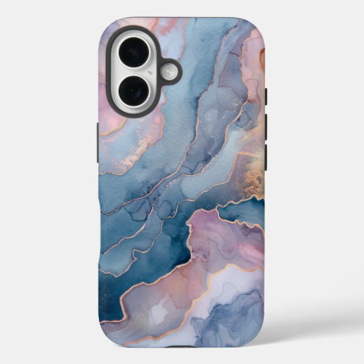 Coques Case-Mate iPhone Marbre d'agate bleu chic rose or (Verso)