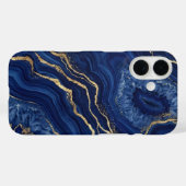 Coques Case-Mate iPhone Marbre d'agate géode bleu marine et or luxe (Verso (horizontal))