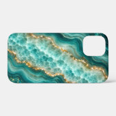 Coques Case-Mate iPhone Marbre de luxe en agate turquoise avec veines d'or (Verso (horizontal))