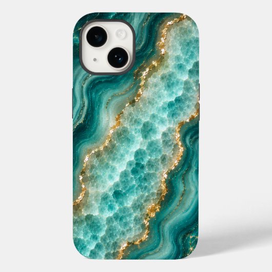 Coques Case-Mate iPhone Marbre de luxe en agate turquoise avec veines d'or (Verso)