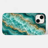Coques Case-Mate iPhone Marbre de luxe en agate turquoise avec veines d'or (Verso (horizontal))