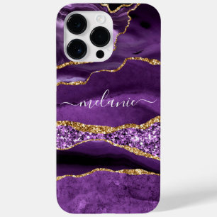 Coque Pour Pour iPhone 14 Pro Max Marbre de Parties scintillant d'or violet Nom pers