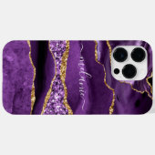 Coques Case-Mate iPhone Marbre de Parties scintillant d'or violet Nom pers (Verso (horizontal))