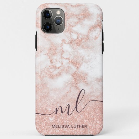 Coques Case-Mate iPhone Marbre de parties scintillant or rose en cuivre à (Dos)