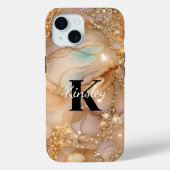 Coques Case-Mate iPhone Marbre de Parties scintillant or Rose Monogramme (Verso)