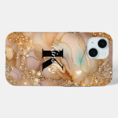 Coques Case-Mate iPhone Marbre de Parties scintillant or Rose Monogramme (Verso (horizontal))