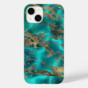 Coque Pour iPhone 14 Marbre de pierre précieuse sarcelle élégant or