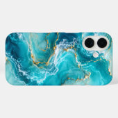 Coques Case-Mate iPhone Marbre d'Océan Turquoise de Luxe avec Vagues de Fe (Verso (horizontal))
