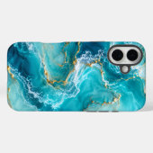Coques Case-Mate iPhone Marbre d'Océan Turquoise de Luxe avec Vagues de Fe (Verso (horizontal))