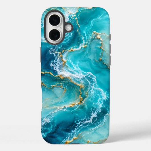 Coques Case-Mate iPhone Marbre d'Océan Turquoise de Luxe avec Vagues de Fe (Verso)