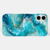 Coques Case-Mate iPhone Marbre d'Océan Turquoise de Luxe avec Vagues de Fe (Verso (horizontal))