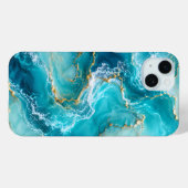 Coques Case-Mate iPhone Marbre d'Océan Turquoise de Luxe avec Vagues de Fe (Verso (horizontal))
