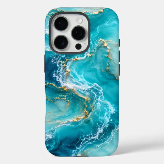 Coques Case-Mate iPhone Marbre d'Océan Turquoise Luxueux avec Vagues de Fe (Verso)