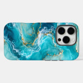 Coques Case-Mate iPhone Marbre d'Océan Turquoise Luxueux avec Vagues de Fe (Verso (horizontal))