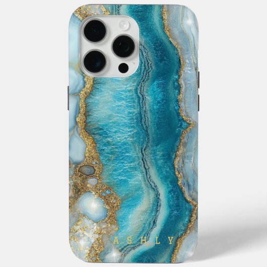 Coques Case-Mate iPhone Marbre d'or turquoise moderne (Verso)