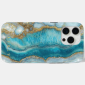Coques Case-Mate iPhone Marbre d'or turquoise moderne (Verso (horizontal))