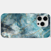 Coques Case-Mate iPhone Marbre d'or turquoise moderne (Verso (horizontal))