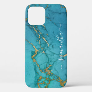 Case-Mate iPhone Case Marbre d'or Turquoise Pierre Nom manuscrit