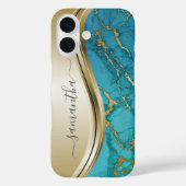 Coques Case-Mate iPhone Marbre d'or Turquoise Pierre Nom manuscrit (Verso)