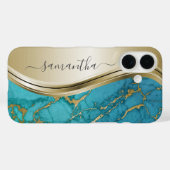 Coques Case-Mate iPhone Marbre d'or Turquoise Pierre Nom manuscrit (Verso (horizontal))