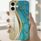 Coques Case-Mate iPhone Marbre d'or Turquoise Pierre Nom manuscrit