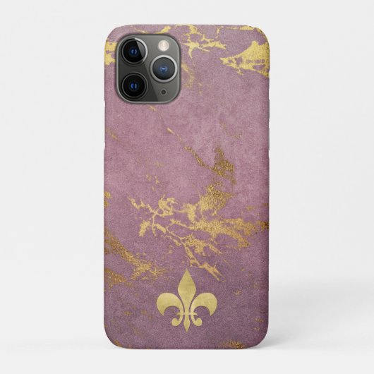 Coques Case-Mate iPhone Marbre doré de Mauve avec fleur de lis (Dos)