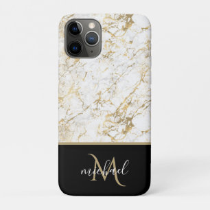 Case-Mate iPhone Case Marbre doré et blanc avec luxe de monogramme noir