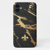 Coques Case-Mate iPhone Marbre doré noir avec fleur de lis (Dos)