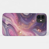 Coques Case-Mate iPhone Marbre doré violet moderne Nam personnalisé (Dos (Horizontal))