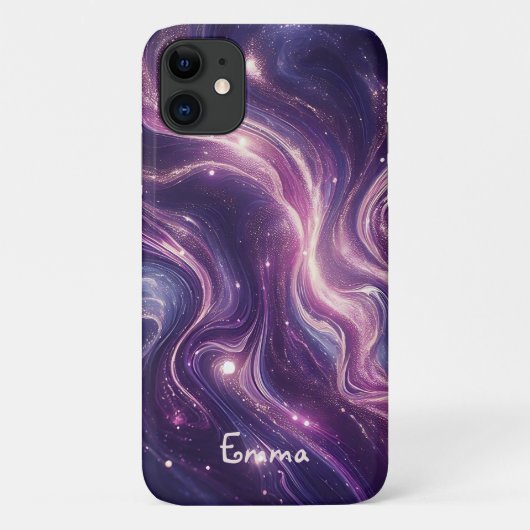 Coques Case-Mate iPhone Marbre doré violet moderne Nam personnalisé (Dos)