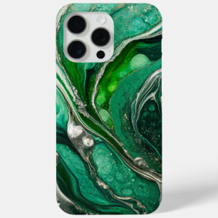 Coque iPhone 15 Pro Max Marbre élégant argent vert moderne