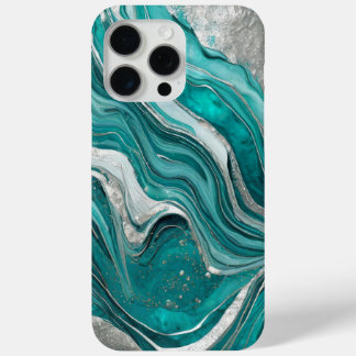 Coque iPhone 15 Pro Max Marbre élégant et moderne turquoise