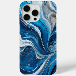 Coque iPhone 15 Pro Max Marbre élégant moderne bleu argent