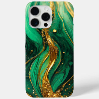 Coque iPhone 15 Pro Max Marbre élégant or vert moderne