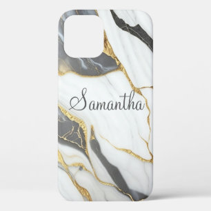 Case-Mate iPhone Case Marbre élégant Personnalisé Gold Gris & Blanc